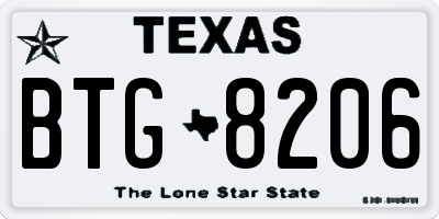 TX license plate BTG8206