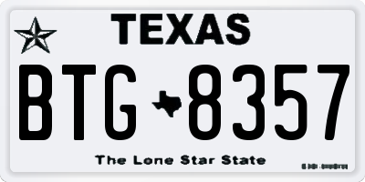 TX license plate BTG8357