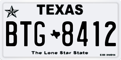 TX license plate BTG8412