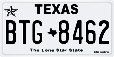 TX license plate BTG8462
