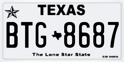 TX license plate BTG8687