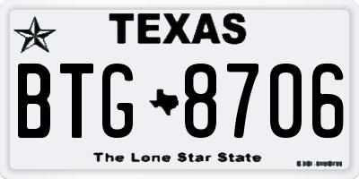 TX license plate BTG8706
