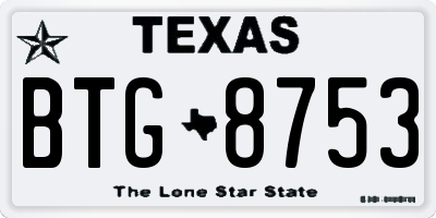 TX license plate BTG8753