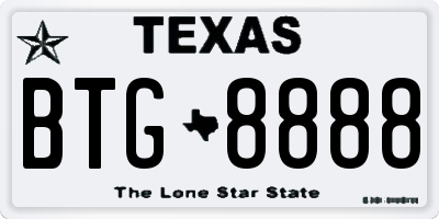 TX license plate BTG8888
