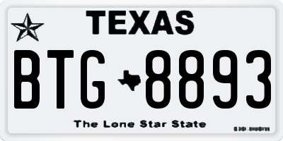 TX license plate BTG8893
