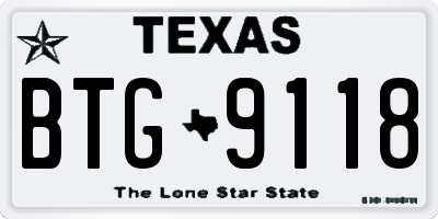 TX license plate BTG9118