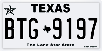 TX license plate BTG9197