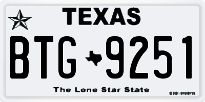 TX license plate BTG9251