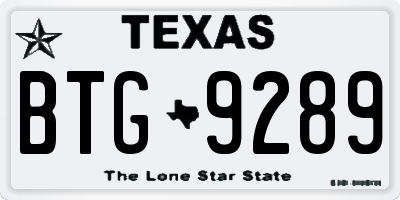 TX license plate BTG9289