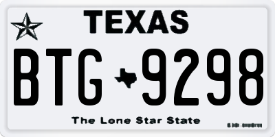 TX license plate BTG9298