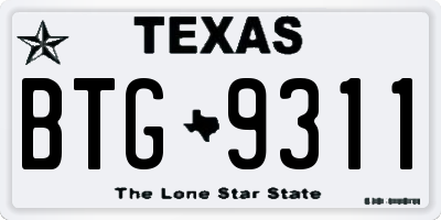 TX license plate BTG9311