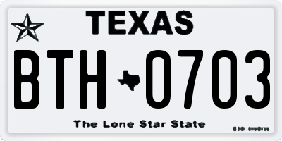 TX license plate BTH0703