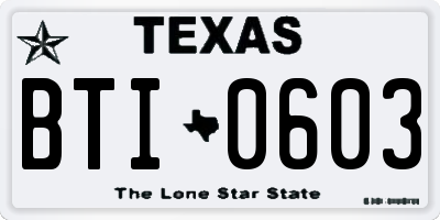 TX license plate BTI0603