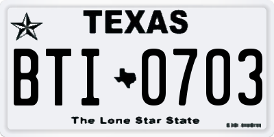 TX license plate BTI0703