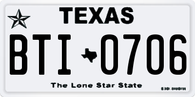 TX license plate BTI0706