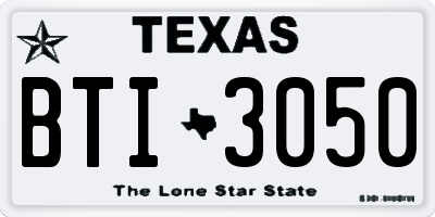 TX license plate BTI3050