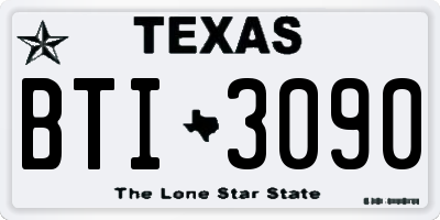 TX license plate BTI3090