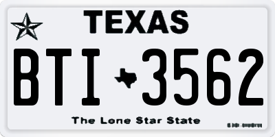 TX license plate BTI3562