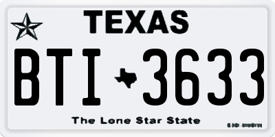 TX license plate BTI3633