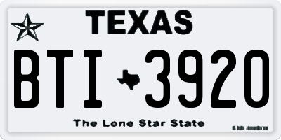 TX license plate BTI3920