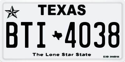 TX license plate BTI4038