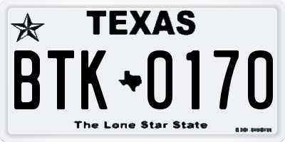TX license plate BTK0170