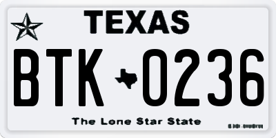 TX license plate BTK0236