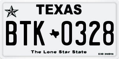 TX license plate BTK0328