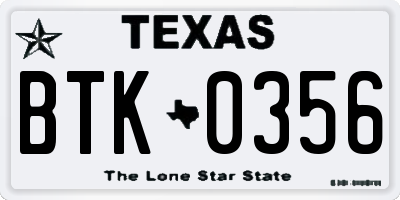 TX license plate BTK0356