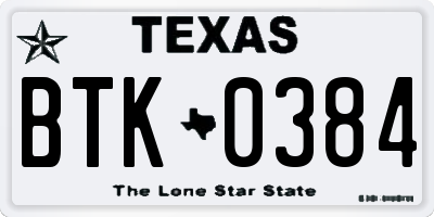 TX license plate BTK0384