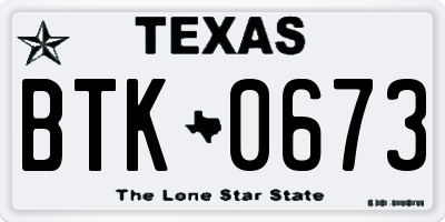 TX license plate BTK0673