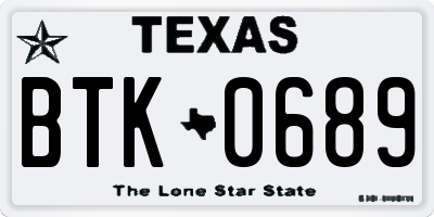 TX license plate BTK0689
