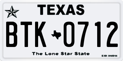 TX license plate BTK0712