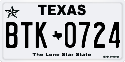 TX license plate BTK0724