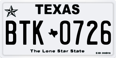 TX license plate BTK0726