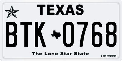 TX license plate BTK0768