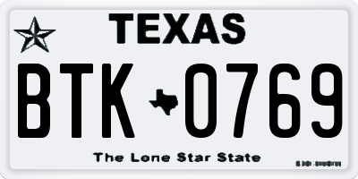 TX license plate BTK0769