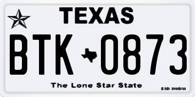 TX license plate BTK0873