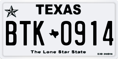 TX license plate BTK0914