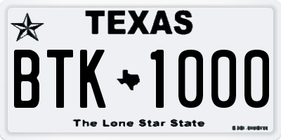 TX license plate BTK1000