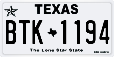 TX license plate BTK1194
