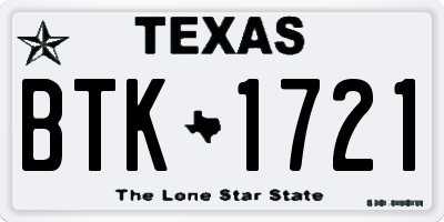 TX license plate BTK1721