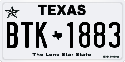 TX license plate BTK1883