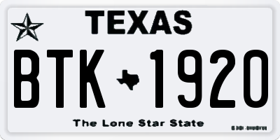 TX license plate BTK1920