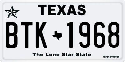 TX license plate BTK1968