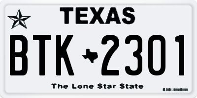 TX license plate BTK2301