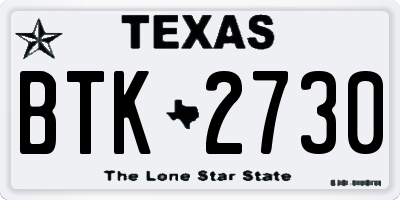 TX license plate BTK2730