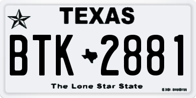 TX license plate BTK2881