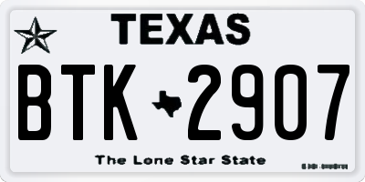 TX license plate BTK2907