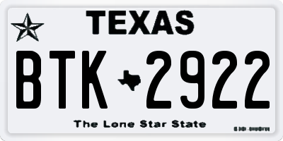 TX license plate BTK2922